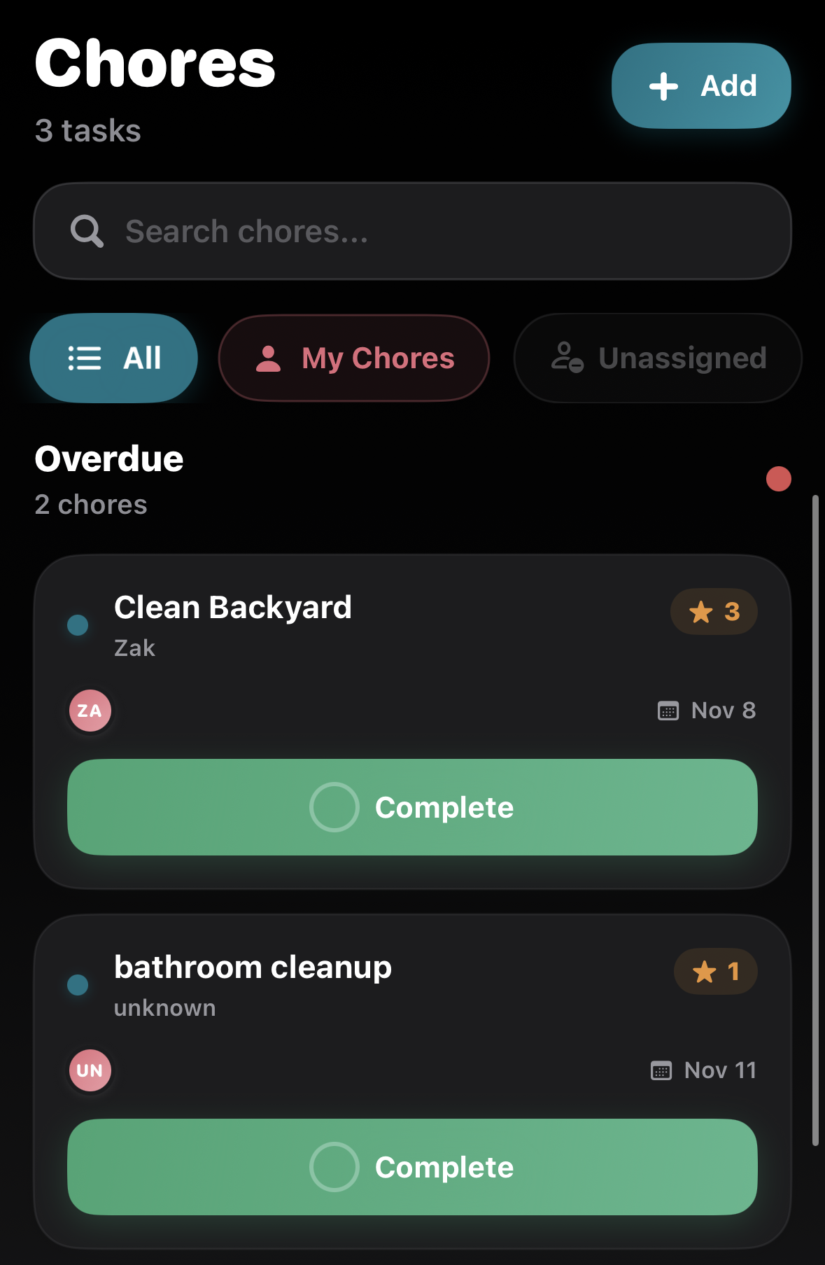 Roommates app screenshot